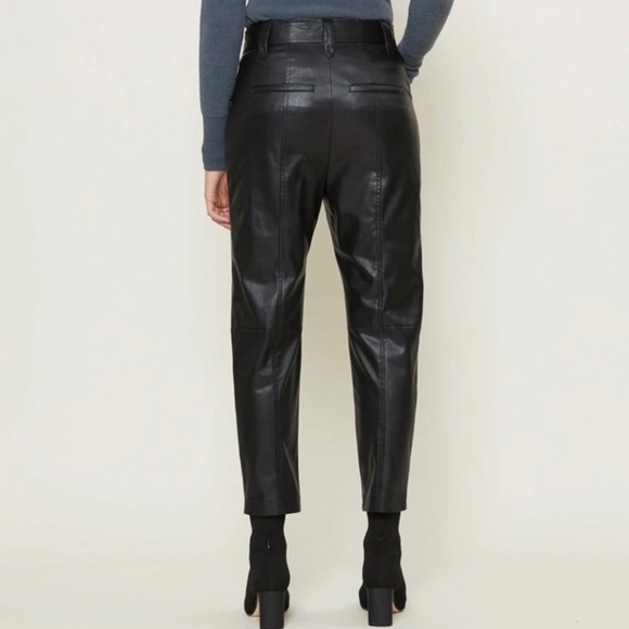 Current Air Faux Leather High Rise Tie Waist Cropped Trouser Pant Black Medium - Picture 3 of 16